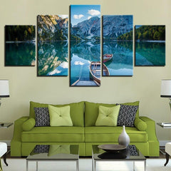 Boats in Mountain Lake Wall Art Canvas Printing Decor