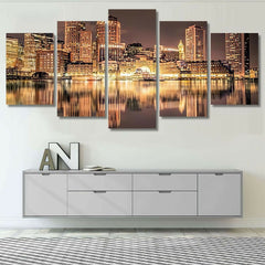 Boston Skyline Night City View Wall Art Canvas Printing Decor