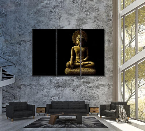 Buddha Meditation Wall Art Canvas Printing Decor-3Panels