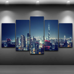 Burj Khalifa Dubai City Night Aerial View Wall Art Canvas Printing Decor