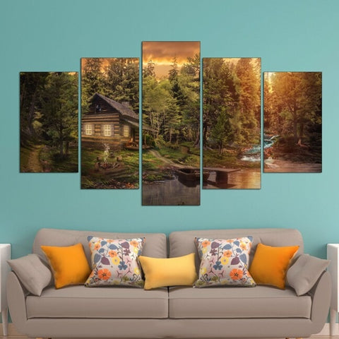 Cabin Woods in The Forest Wall Art Canvas Printing Decor