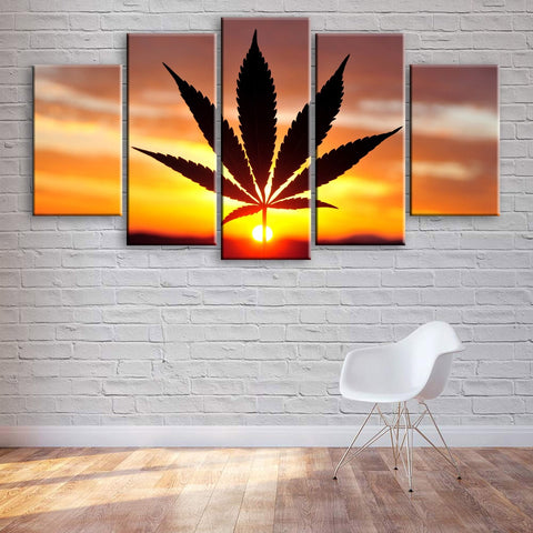 Cannabis Leaf Sunset Wall Art Canvas Printing Decor