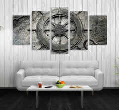 Captains Wheel Sailing Ship Wall Art Canvas Printing Decor