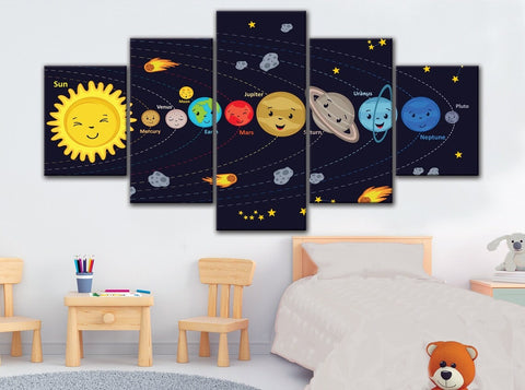 Cartoon Solar System Space Astronomy Wall Art Canvas Printing Decor