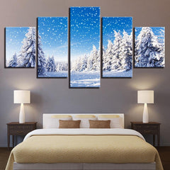 Christmas Pine Trees Snowing Wall Art Canvas Printing Decor