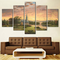 Church Sunset Landscape Wall Art Canvas Printing Decor