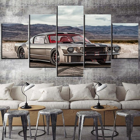 Classic Silver Muscle Ford Mustang Car Wall Art Canvas Printing Decor