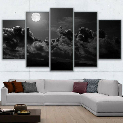 Clouds Full Moon Rising At Night Wall Art Canvas Printing Decor