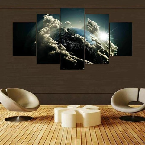 Clouds around Planet Earth Outer Spaced Wall Art Canvas Printing Decor