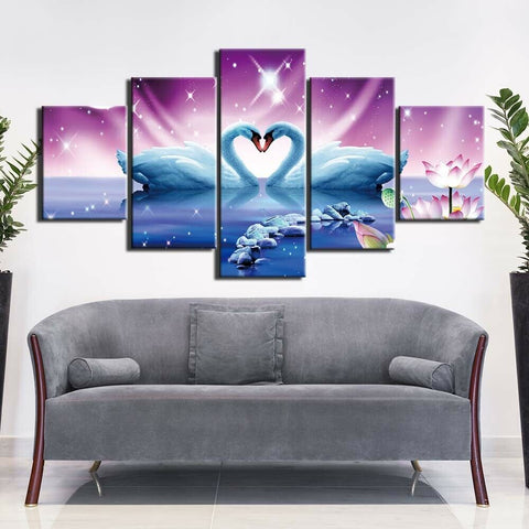 Couple Swan Love Heart Wall Art Canvas Printing Decor