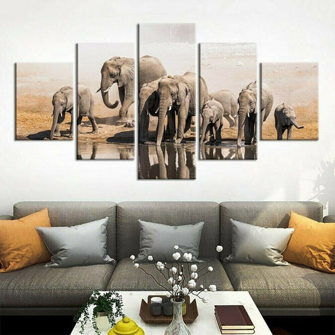 Crowd of African Elephants Wall Art Canvas Printing Decor