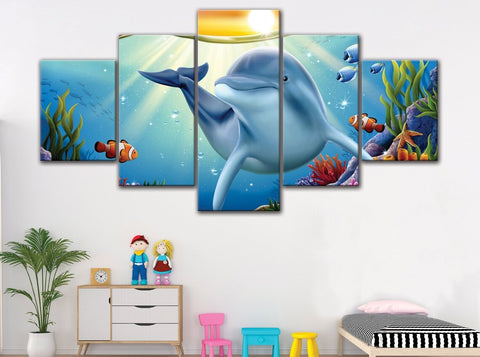 Cute Dolphin and Nemo Cartoon Wall Art Canvas Printing Decor