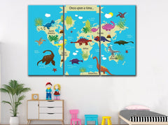 Dinosaurs World Map Wall Art Canvas Printing Decor