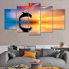 Dolphin Sunset Ocean Wall Art Canvas Printing Decor