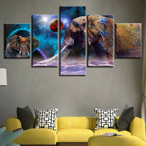 Elephant Astronomy Space Planets Wall Art Canvas Printing Decor