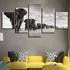 Elephant Group Black-White Wall Art Canvas Printing Decor