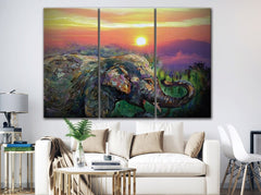 Elephant Sunset Watercolor Wall Art Canvas Printing Decor