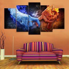 Fire Ice Hands Couple Love Wall Art Canvas Printing Decor