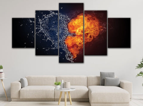 Fire and Water Heart Wall Art Canvas Printing Decor