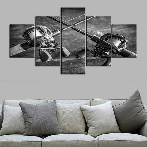 Fishing Rod and Reel Black-White Wall Art Canvas Printing Decor