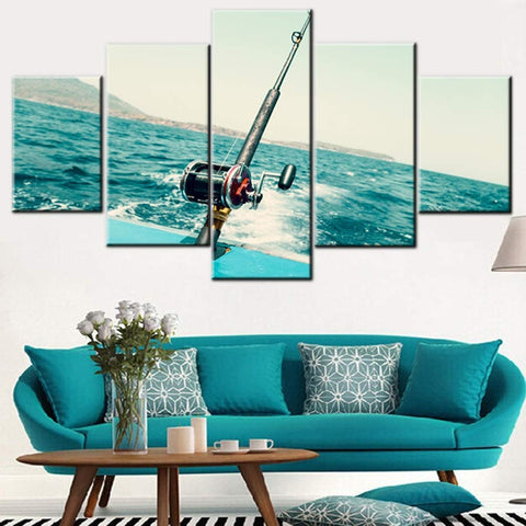 Fishing Rod and Reel Ocean Seascape Wall Art Canvas Printing Decor