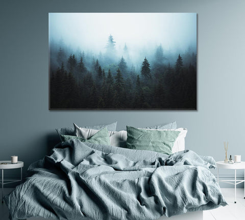 Foggy Spruce Forest Wall Art Decor Canvas Printing-1Panel