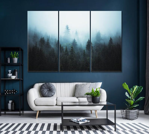 Foggy Spruce Forest Wall Art Canvas Printing Decor-3Panels