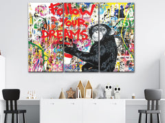 Follow Your Dreams Street Art Funny Monkey Wall Art Canvas Printing Decor