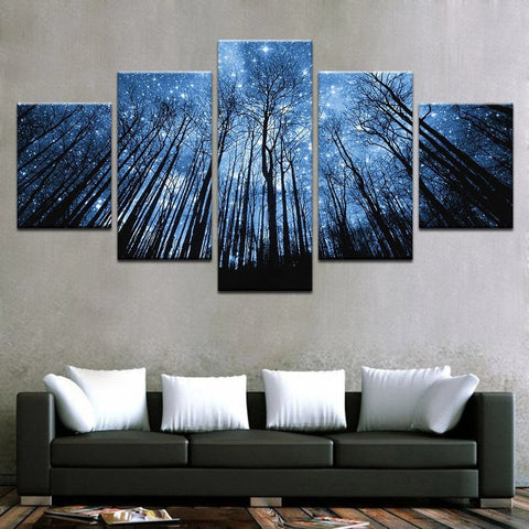 Forest Under Starry Night Sky Wall Art Canvas Printing Decor