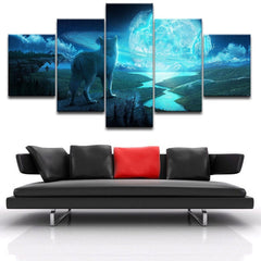 Full Moon with Wolf Wall Art Canvas Printing Decor