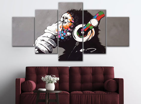 Funny Monkey with Headphone Wall Art Canvas Printing Decor