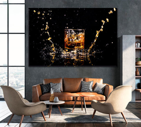 Glass of Whiskey with Splash Wall Art Decor Canvas Printing-1Panel