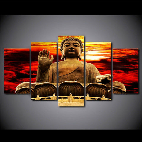Golden Buddha Statue Sunset Wall Art Canvas Printing Decor