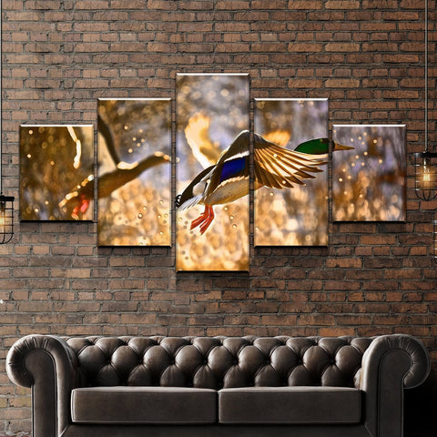 Golden Ducks Flying Wall Art Canvas Printing Decor