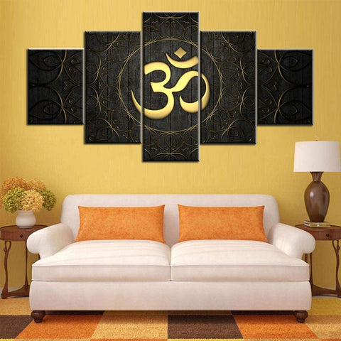 Golden Om Symbol Hinduism Wall Art Canvas Printing Decor