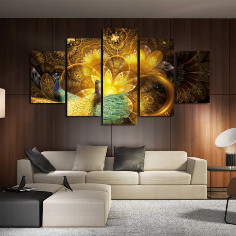 Golden Peacock Wall Art Canvas Printing Decor