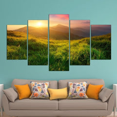 Grassy Valley Sunrise Field Wall Art Canvas Printing Decor