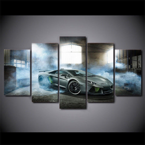 Gray Luxury Sports Car Wash Steam Smoke Wall Art Canvas Printing Decor