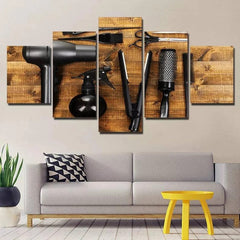 Hair Salon Hairstylist Tools Wood Wall Art Canvas Printing Decor