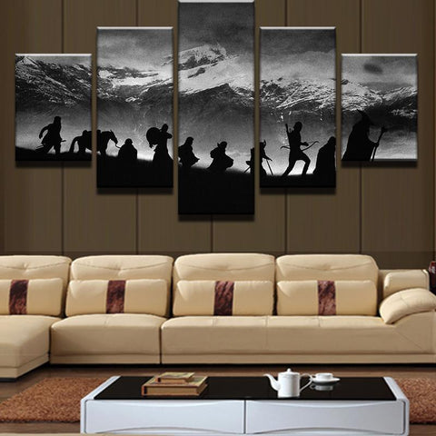 Hikers On Snow Mountain Wall Art Canvas Printing - 5 Panels