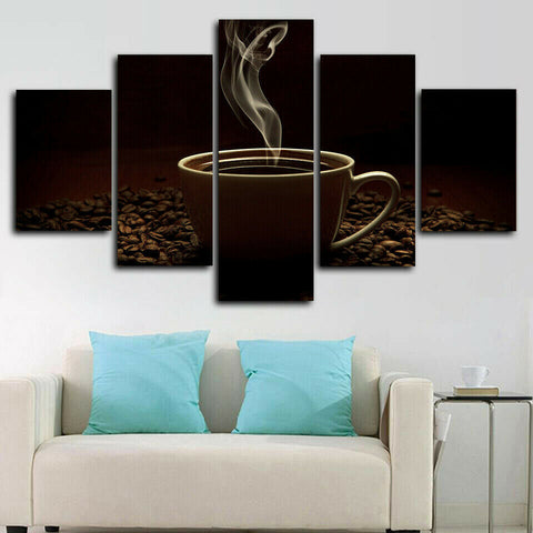 Hot Coffee Cup Beans Smoke Wall Art Canvas Printing Decor