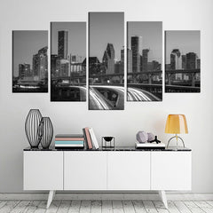 Houston Downtown Black and White Texas Skyline Wall Art Canvas Printing Decor