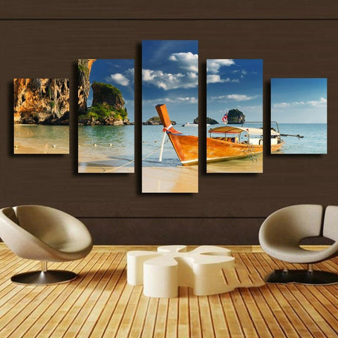Island Hopping Boat Seascape Wall Art Canvas Printing Decor