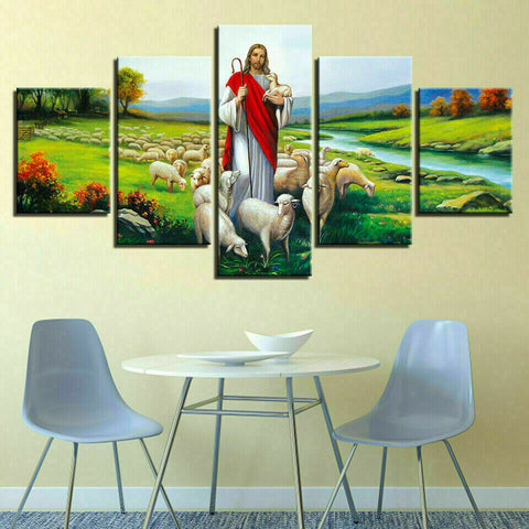 Jesus God Shepherd Flock Sheep Wall Art Canvas Printing Decor