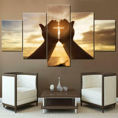 Jesus Hands Prayer Cross Wall Art Canvas Printing Decor