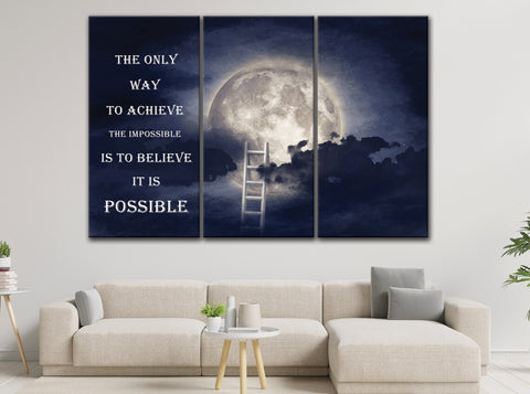 Ladder to The Moon Impossible Quote Motivation Wall Art Canvas Printing Decor