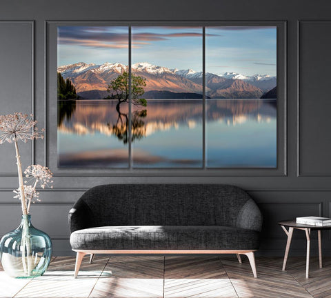 Lake Wanaka Tree New Zealand Wall Art Canvas Printing Decor-3Panel