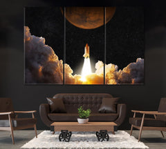 Launching Spacecraft Shuttle Wall Art Canvas Printing Decor-3Panels