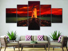 Lighthouse Red Sky Night Wall Art Canvas Printing Decor