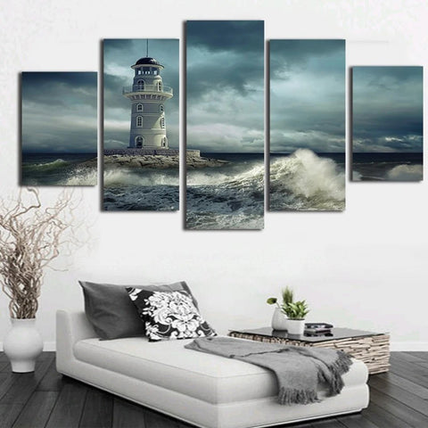 Lighthouse Rough Seas Storm Wall Art Canvas Printing Decor